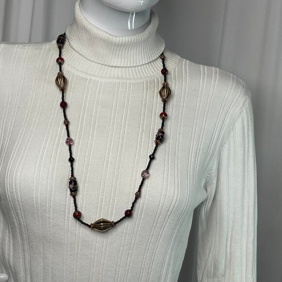 Chico's black and red beaded necklace long painted beads signed costume jewelry - Picture 10 of 14